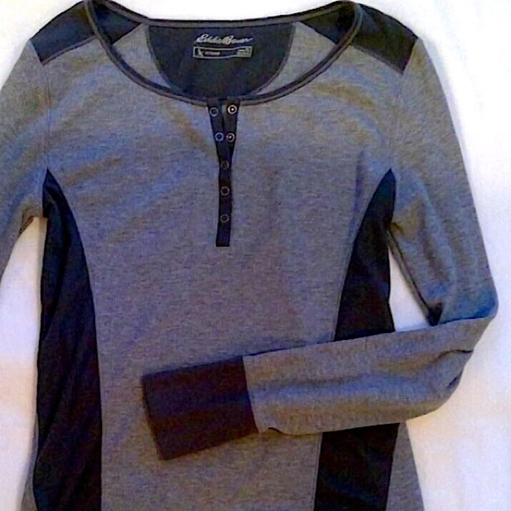 EDDIE BAUER Top Thermal Tee Long Sleeve Warm Soft Snaps Dark Gray Size Large